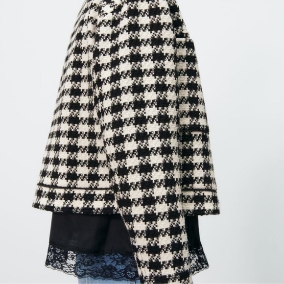 NWT Zara Houndstooth Tweed Wool Blend Blazer Jacket M Jewel Button Fall Workwear - Picture 3 of 9